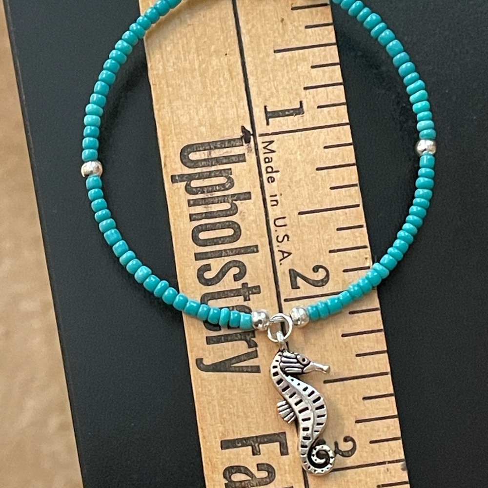 Turquoise Beaded Earrings with Seahorse Charm - Picture 2 of 5